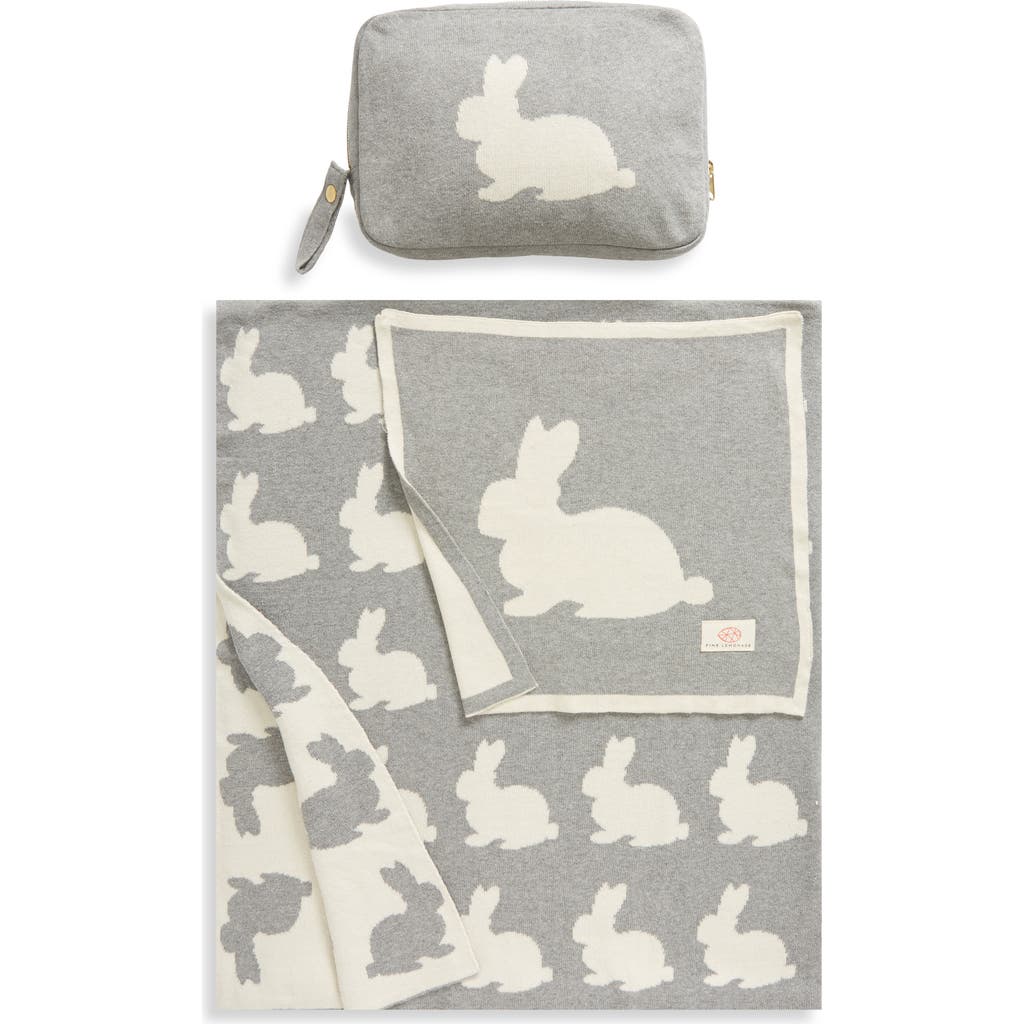 Pink Lemonade Bunny Organic Cotton Baby Blanket & Travel Pouch Set in Grey/Natural  product