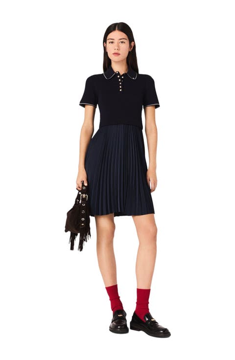 Mini pleated polo collar dress
