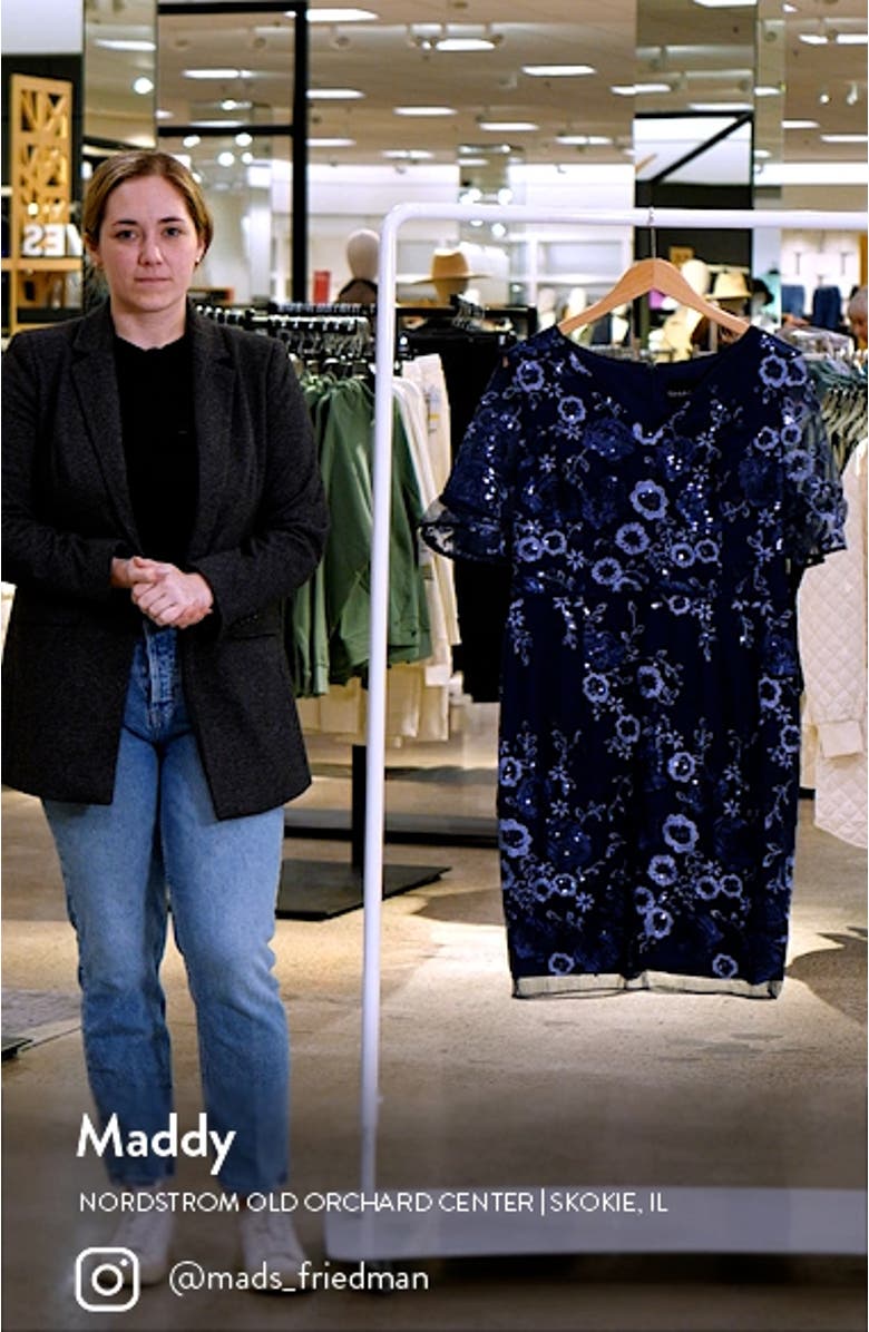 Sequin Embroidered V-Neck Sheath Dress, sales video thumbnail