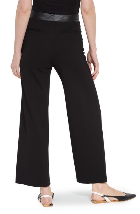 Denver Faux Leather Waist Ponte Wide Leg Pants