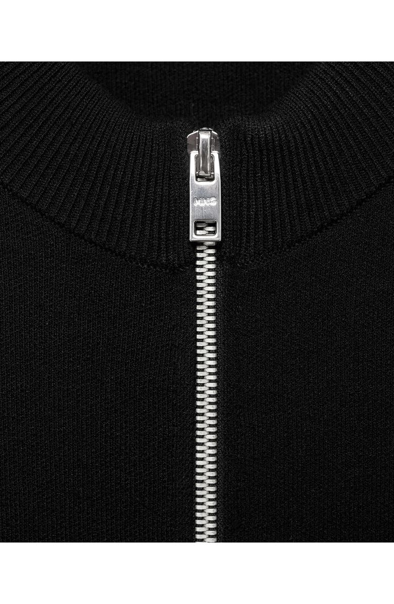 MANGO Crewneck Zip Cardigan, Alternate, color, Black