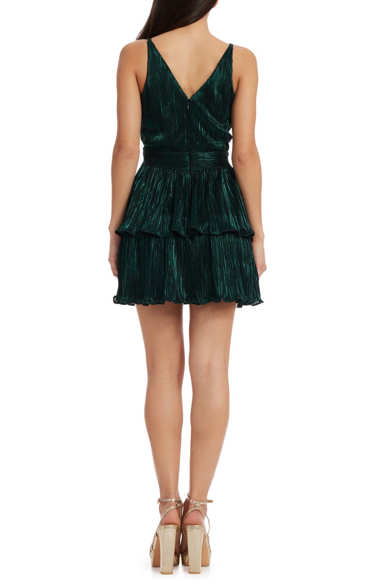 Dress the Population Tasha Metallic Plissé Minidress, Alternate, color, Deep Emerald