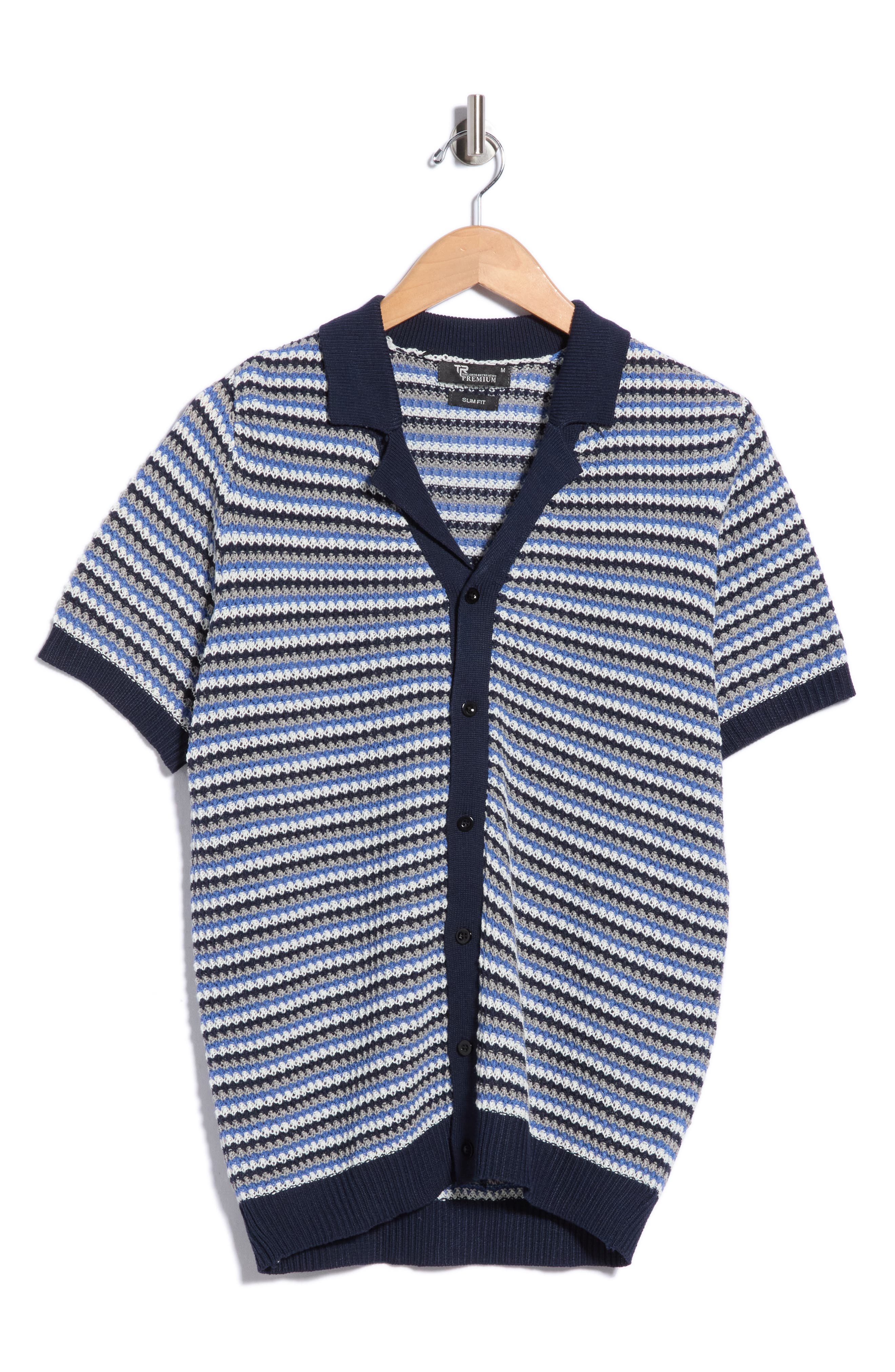 Striped Textured Knit Button Front Camp Shirt