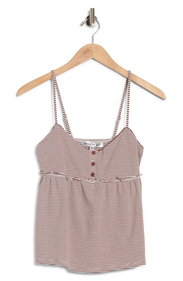 Madden Girl Striped Picot Trim Empire Waist Camisole, Alternate, color, Brown White Combo