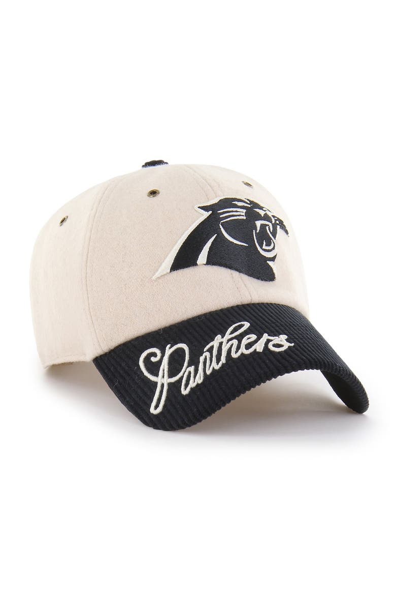 Women's '47 Natural/Black Carolina Panthers Rope Script Clean Up Adjustable Hat, Main, color, Natural