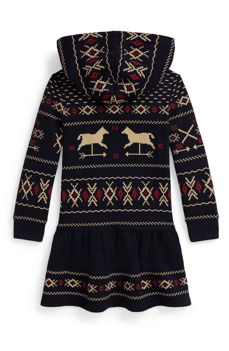 Polo Ralph Lauren Kids' Weathervane Jacquard Long Sleeve Hooded Sweater Dress, Alternate, color, Weathervane Fairisle Navy