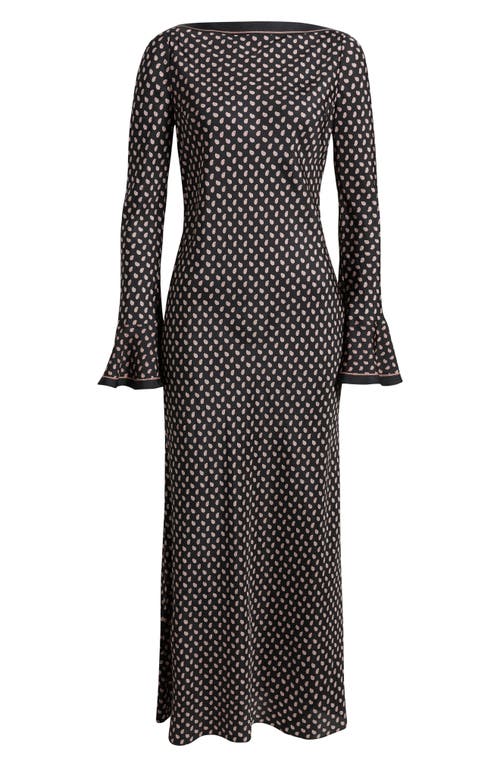 Doen Dôen Daniva Long Sleeve Silk Blend Satin Maxi Dress In Black