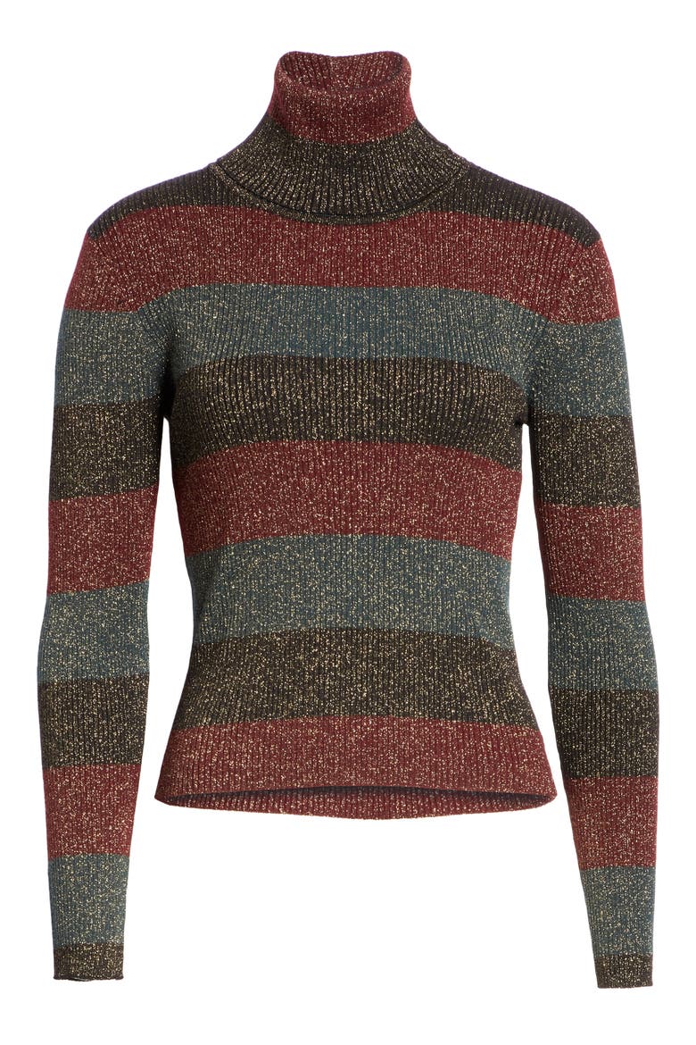 Mariel Metallic Stripe Turtleneck Sweater, Alternate, color, BLACK/ RIOJA/ DEEP EMERALD