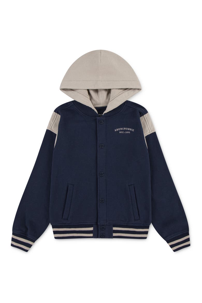 Kids' Colorblock Hooded Fleece Bomber Jacket, Main, color, NAVY BLAZER