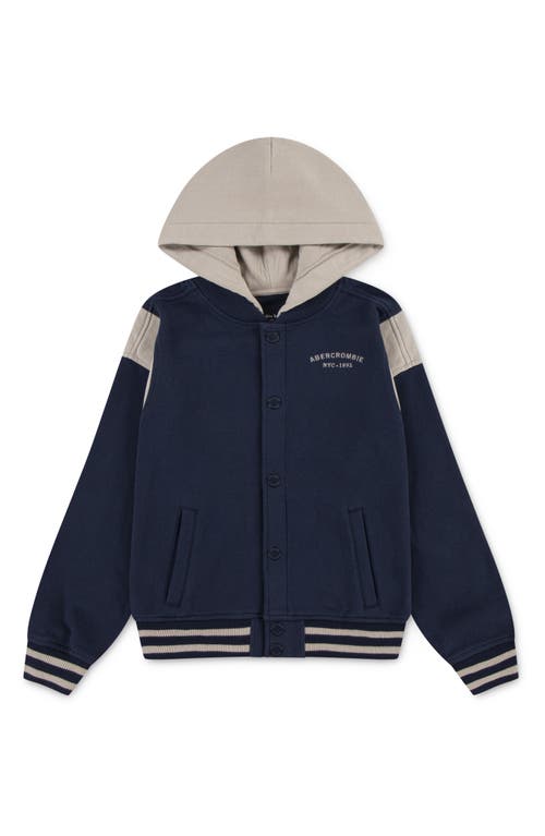 Abercrombie Kids Kids' Colorblock Hooded Fleece Bomber Jacket In Blue