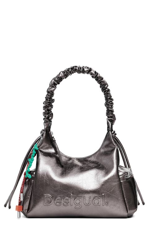 Medium Metallic Faux Leather 3D Logo Shoulder Bag