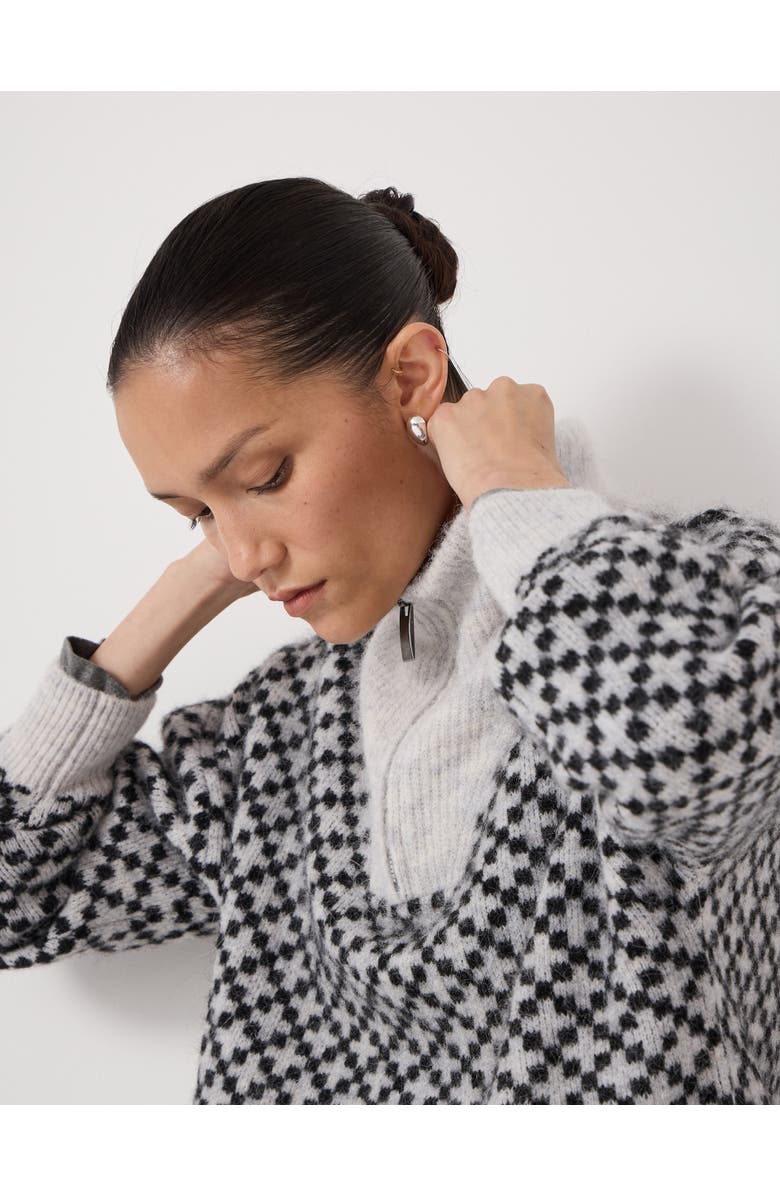 Hush Juno Quarter Zip Mono Jacquard Jumper, Alternate, color, Light Grey Marl