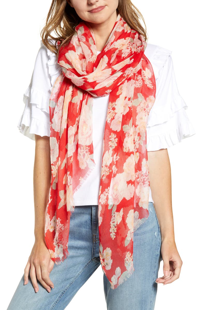 Rachel Parcell Floral Modal & Silk Scarf, Main, color, 