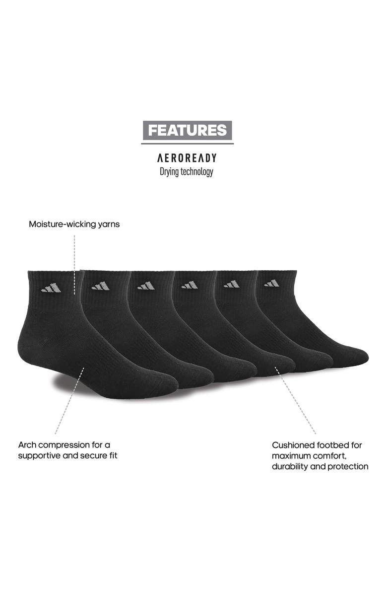 adidas 6-Pack Athletic Cushioned Quarter Socks, Alternate, color, Black/ Aluminum 2