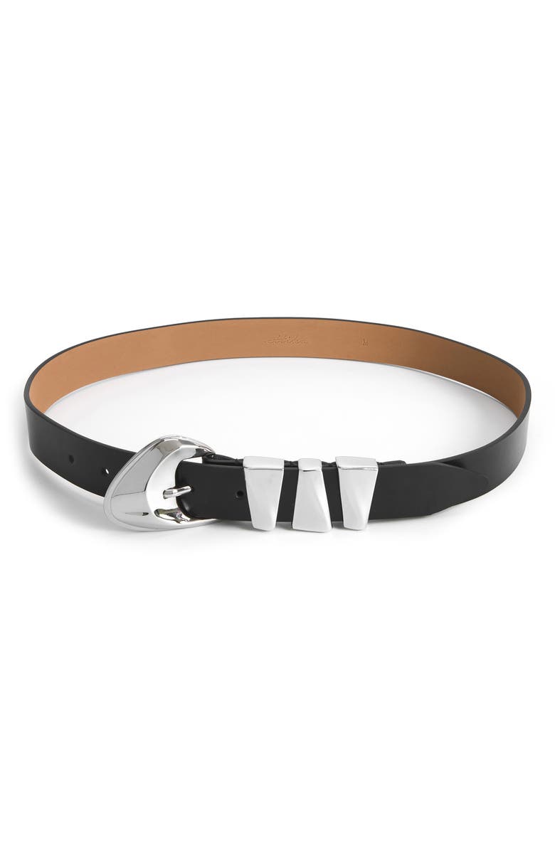 Ettika Modern Western Leather Belt, Main, color, Black