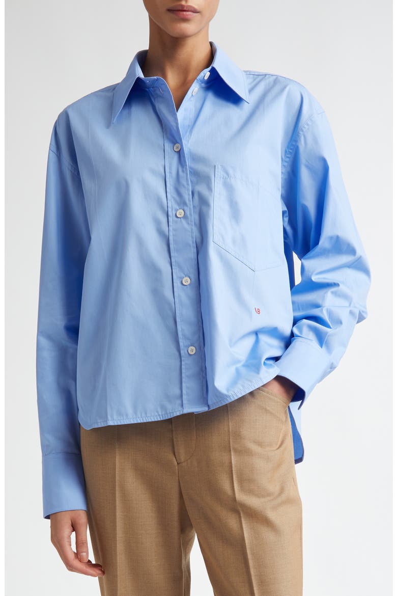 Crop Organic Cotton Poplin Button-Up Shirt, Main, color, OXFORD BLUE