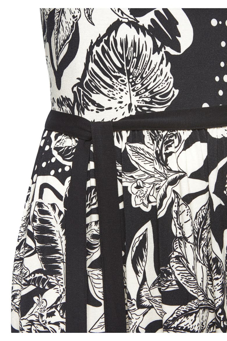 Belted Floral Print Dress, Alternate, color, Black & Ivory