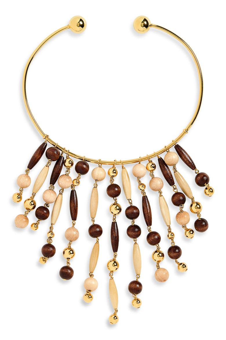 Wooden Beaded Collar Necklace, Main, color, GOLD