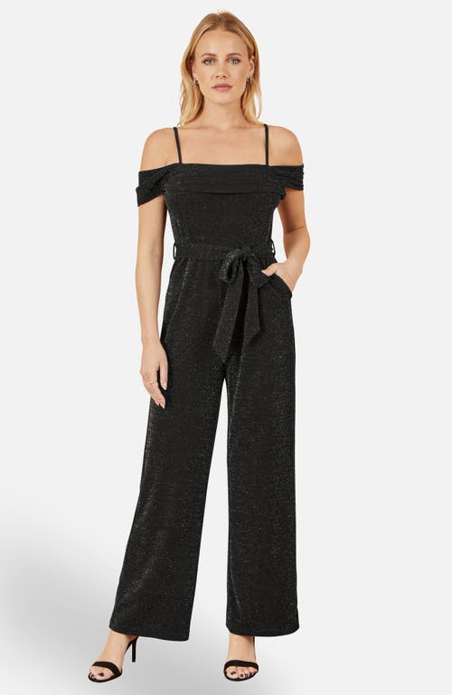 Yumi Sparkle Stretch Bardot Jumpsuit In Black