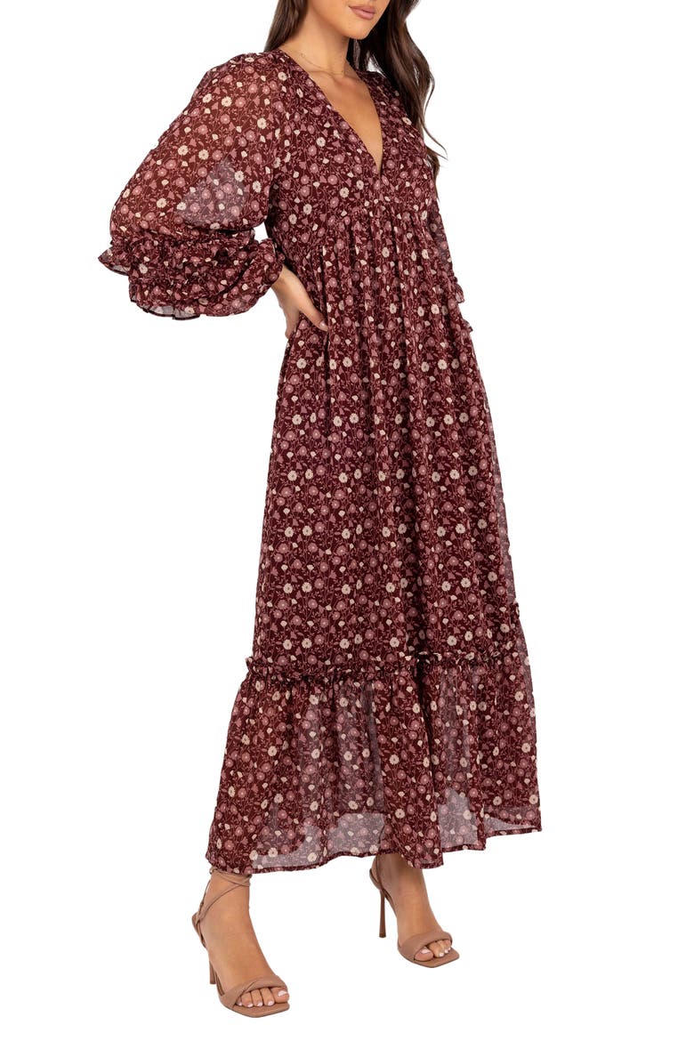 Evian Floral Print Long Sleeve Maxi Dress, Alternate, color, BURGUNDY MULTI
