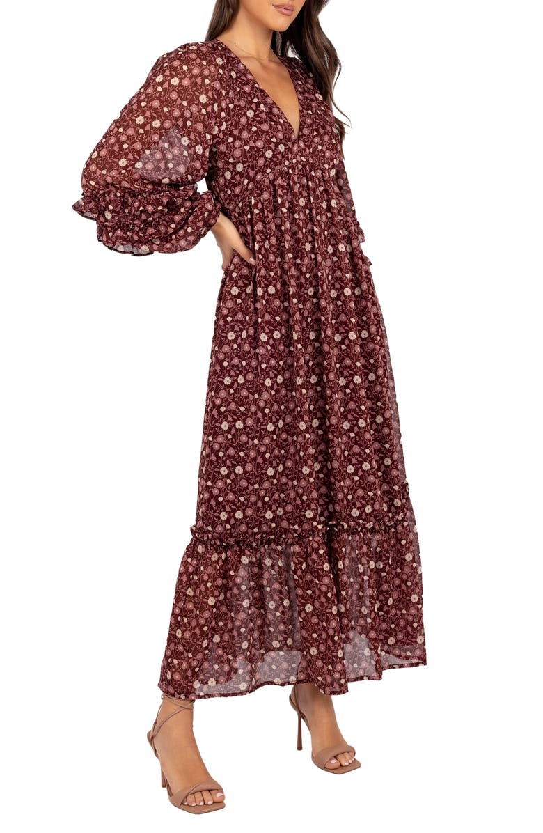 Petal & Pup Evian Floral Print Long Sleeve Maxi Dress, Alternate, color, Burgundy Multi
