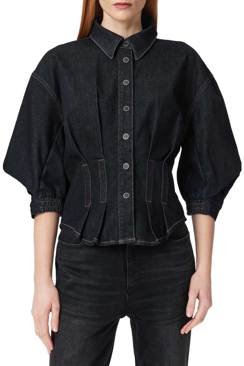 Nancy Cotton Blend Stretch Denim Shirt, Main, color, RINSE WASH INDIGO