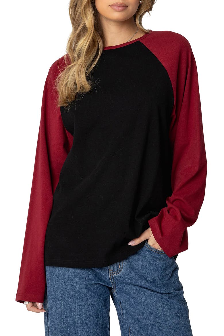 Oversize Long Sleeve Stretch Cotton T-Shirt, Main, color, BLACK