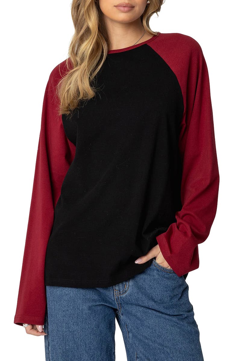 EDIKTED Oversize Long Sleeve Stretch Cotton T-Shirt, Main, color, Black