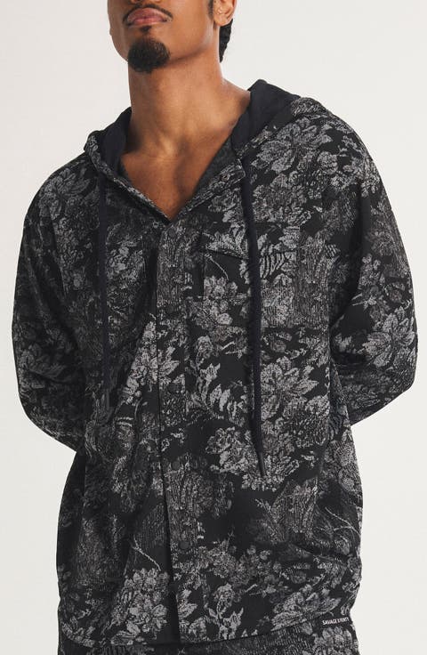 Bold Bloom Hooded Snap-Up Shirt