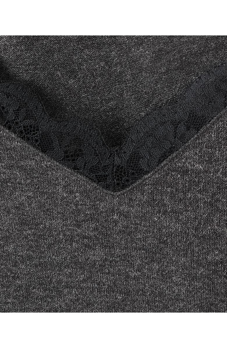 MANGO Lace Trim Long Sleeve Top, Alternate, color, Medium Heather Grey