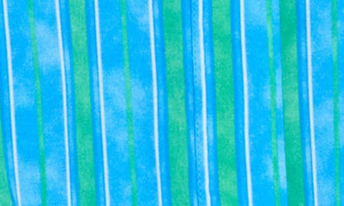 Area Stars Cap Sleeve Shirtdress In Blue Green Multi Stripe