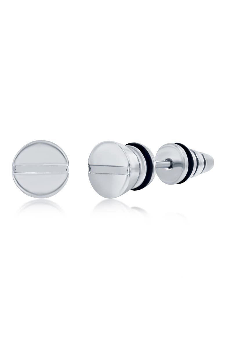 Men's Screw Design Stud Earrings, Main, color, SILVER