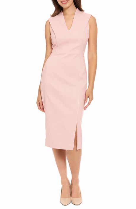 London Times Gingham Pleated Shoulder Sheath Dress