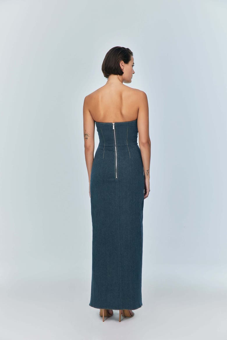 Monte Strapless Denim Midi Dress, Alternate, color, Blue