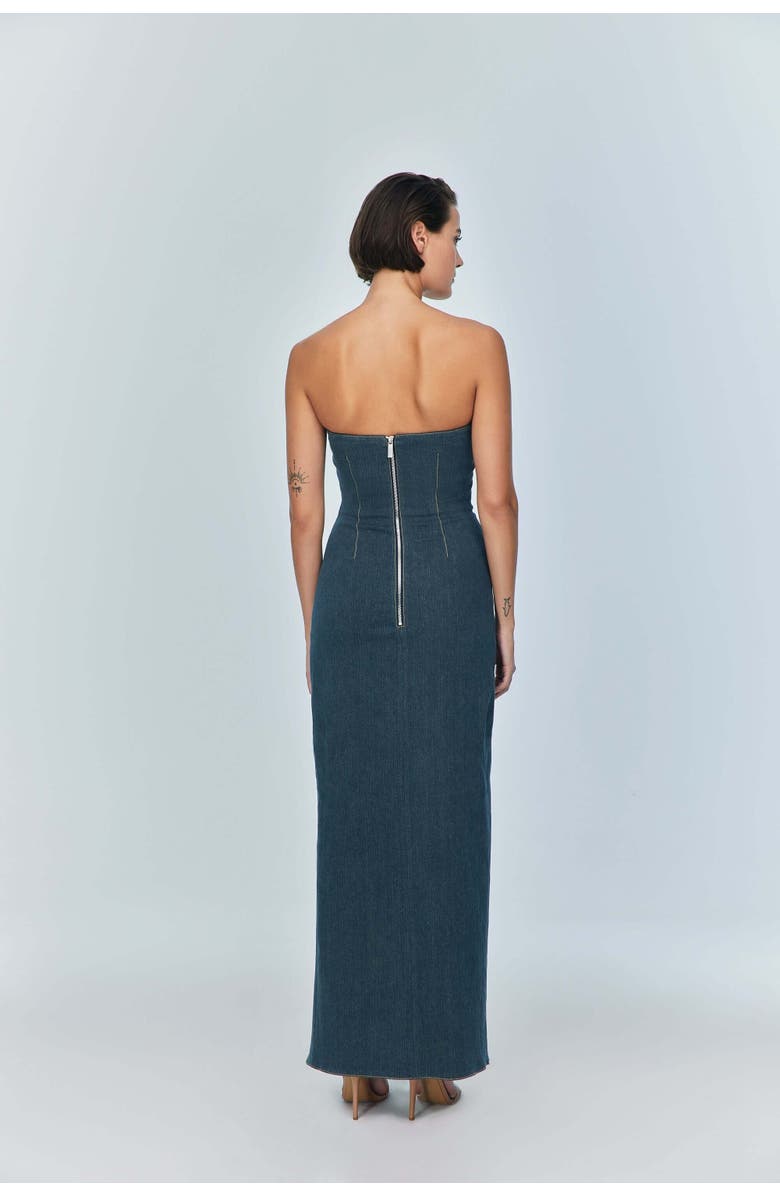 Jendue US Monte Strapless Denim Midi Dress - High Slit Style, Alternate, color, Deep Blue