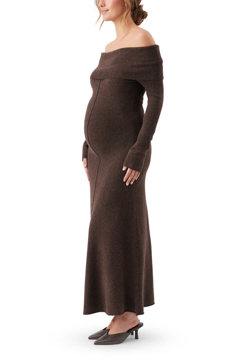 Tyla Off Shoulder Knit Maternity Dress, Alternate, color, Chocolate
