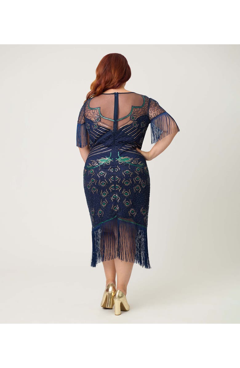 Unique Vintage Plus Size Beaded Nadine Fringe Flapper Dress, Alternate, color, Blue & Green Peacock Beaded