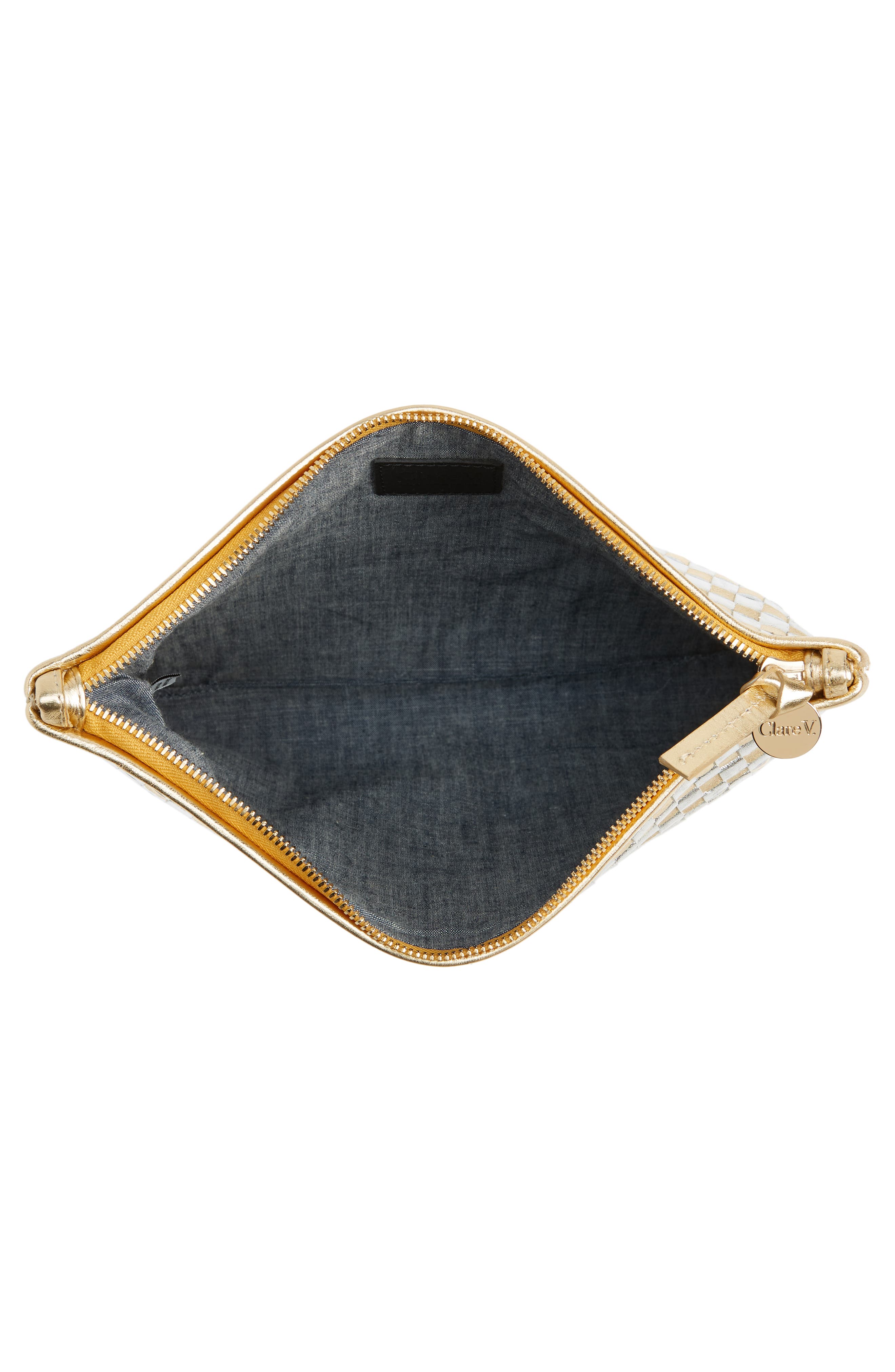 Clare V. Woven Metallic Leather Clutch with Tabs, Alternate, color, 