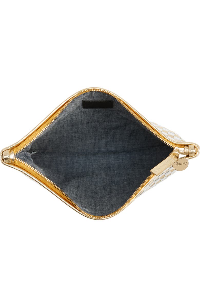 Clare V. Woven Metallic Leather Clutch with Tabs, Alternate, color,