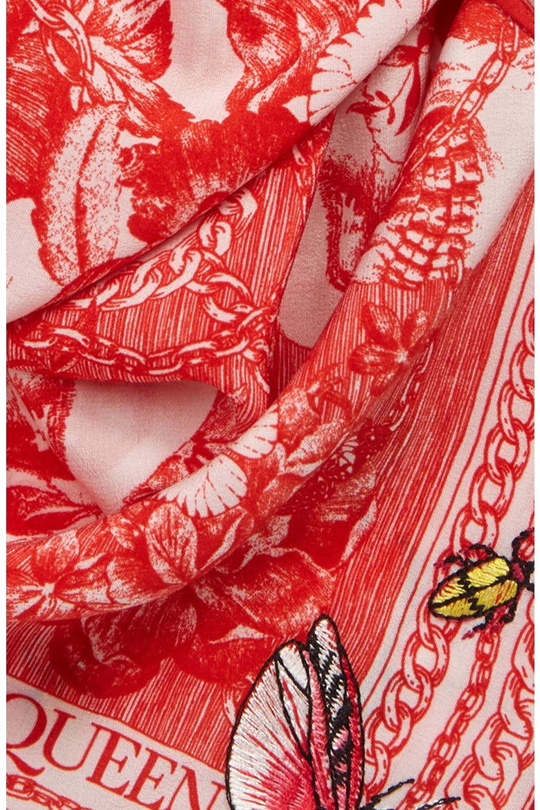 Alexander McQueen Deck of Skulls Silk Bandana, Alternate, color, IVORY/ RED