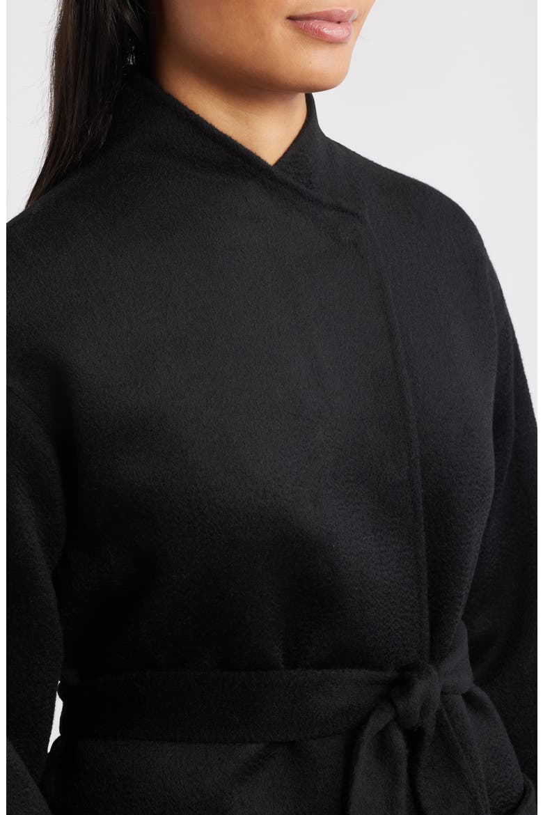 Belted Stand Collar Wool Coat, Alternate, color, BLACK