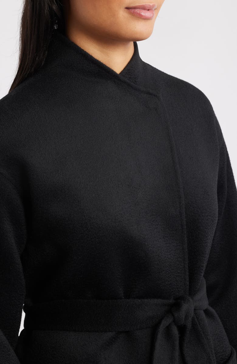 Eileen Fisher Belted Stand Collar Wool Coat, Alternate, color, Black