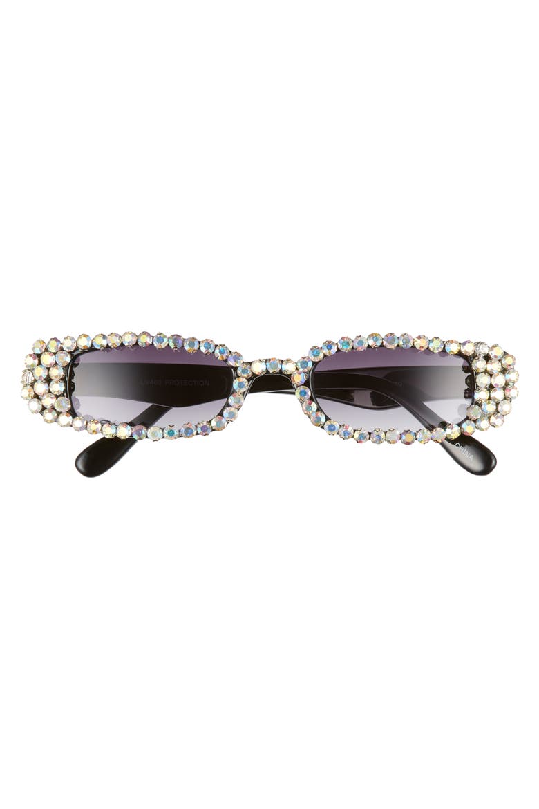 Crystal Mini Rectangle Sunglasses, Alternate, color, BLACK/ CRYSTAL