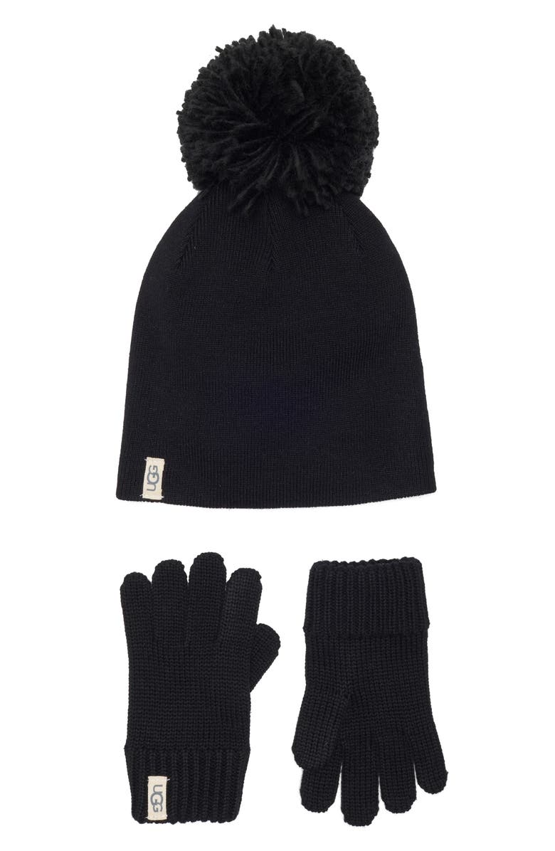 UGG<sup>®</sup> Knit Hat & Glove Set, Main, color, Black