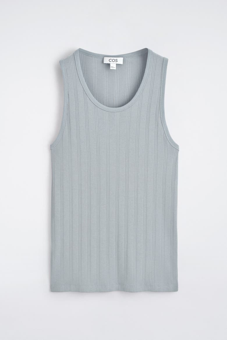 Slim-fit Wide-rib Cotton Tank Top, Alternate, color, GRAY