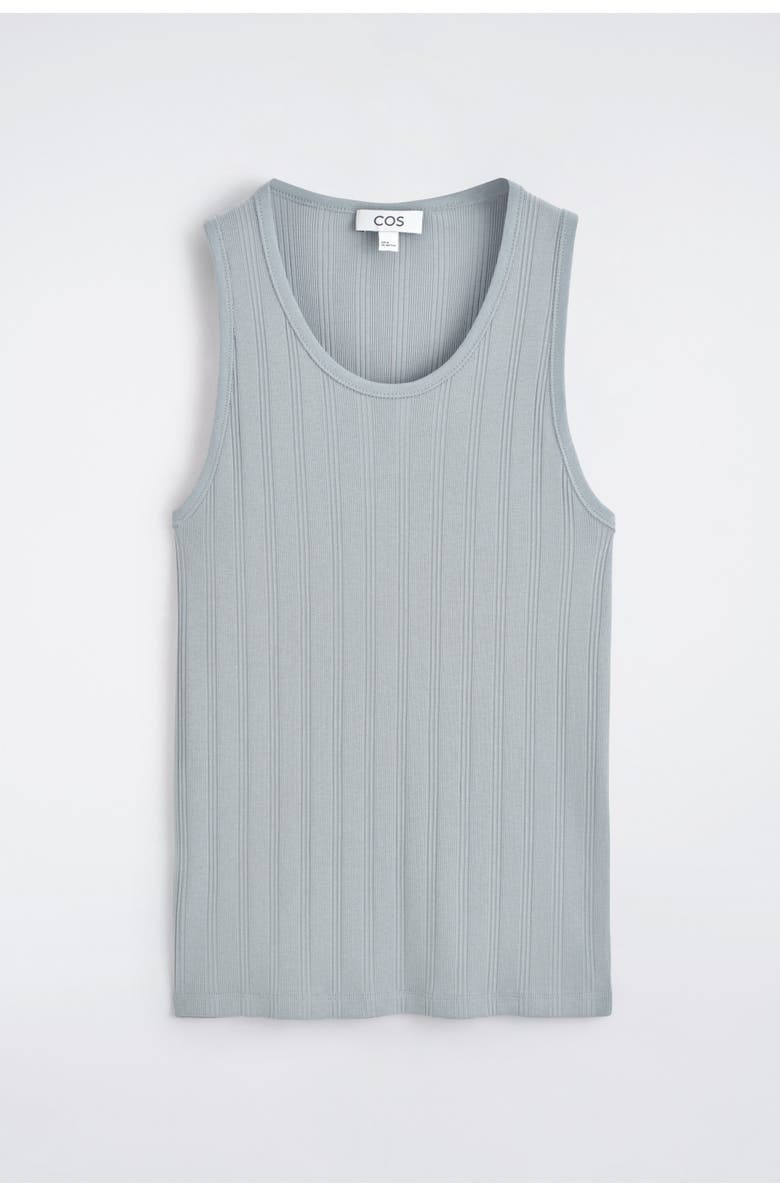 COS Slim-fit Wide-rib Cotton Tank Top, Alternate, color, Gray