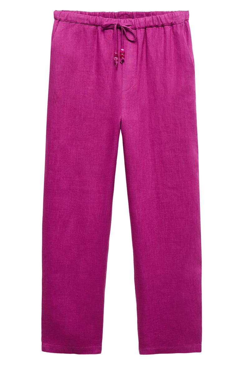 Elastic Waist Crop Straight Leg Linen Pants, Alternate, color, FUSCHIA