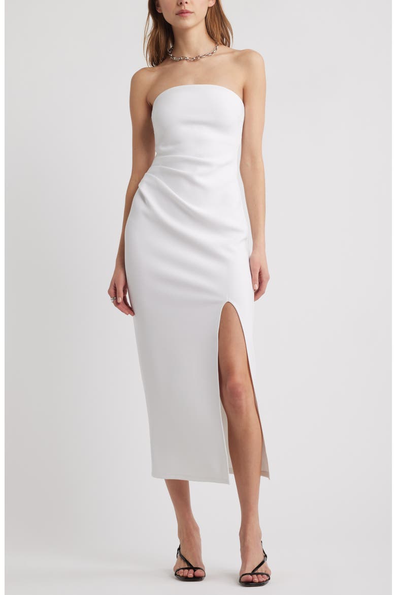 Ruched Strapless Maxi Dress, Main, color, WHITE