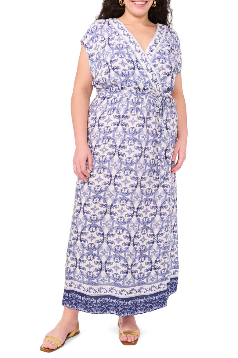 Surplice Neck Tie Belt Midi Dress, Main, color, NAVY DREAM