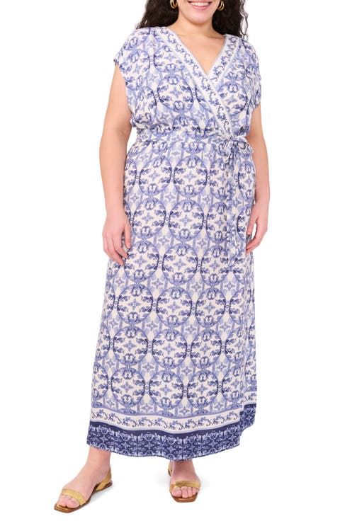 Surplice Neck Tie Belt Midi Dress (Plus)